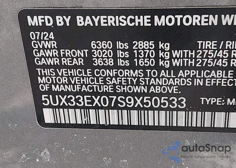 2025 BMW X6 xDrive40I from USA, damaged, VIN 5UX33EX07S9X50533